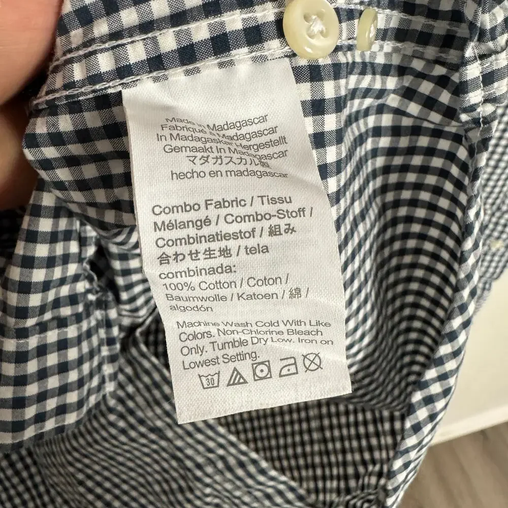 J.Crew Slim Secret Wash Cotton Poplin Shirt Men M Navy White Gingham Button Down